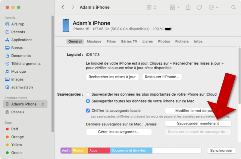 Sauvegarder les messages de l'iPhone avec Finder