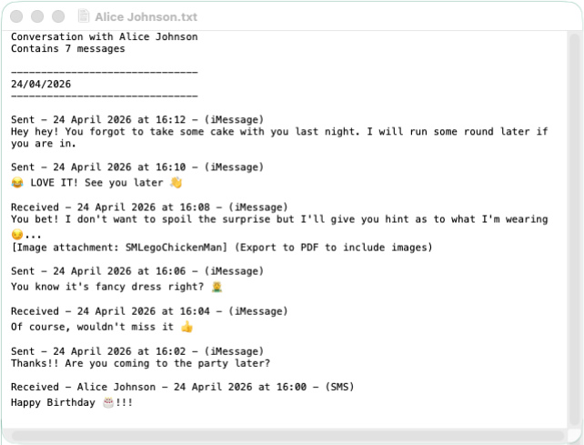 Enregistrement de Mac Messages au format texte avec Messages Export Pro
