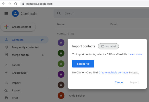 Importer des contacts dans Google via un fichier CSV