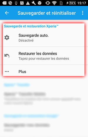 Sony Xperia Sauvegarde et restauration