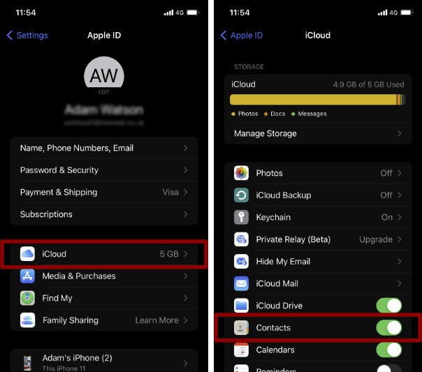 Synchroniser les contacts de l’iPhone avec iCloud