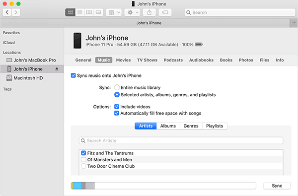 Synchroniser de la musique avec un iPhone à l'aide de macOS Catalina