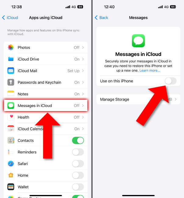 Synchronisation des messages de l'iPhone avec iCloud