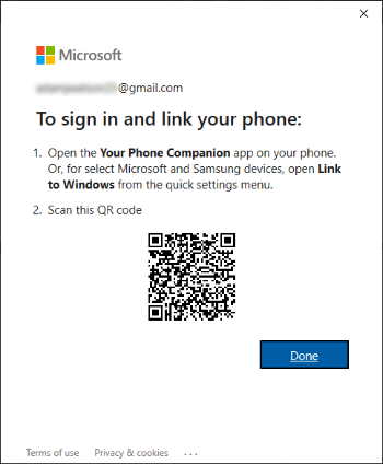 Microsoft Your Phone app QR code