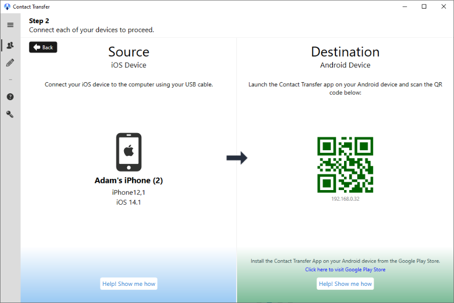 Connexion de l’iPhone et d’Android avec Contact Transfer