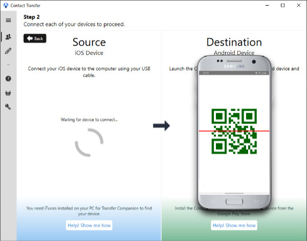 Contact Transfer : connecter un appareil Android via Wi-Fi