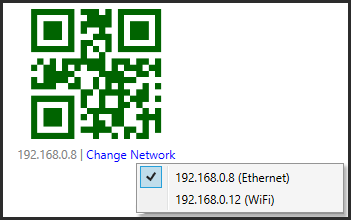Sélection de l'adresse IP de la connexion WiFi Droid Transfer