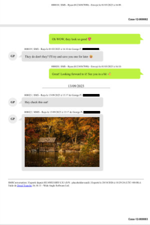 Exemple d’impression de messages Android avec des détails d’analyse forensique dans Droid Transfer