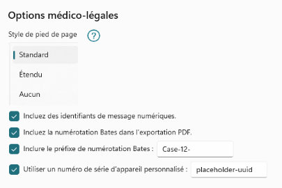 Capture d’écran des réglages d’analyse forensique de Droid Transfer servant de référence pour la suite du guide