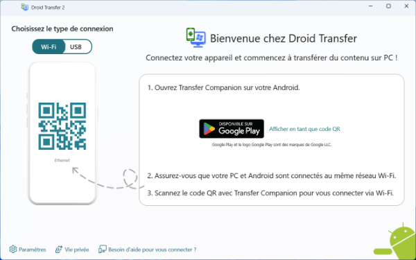 Droid Transfer welcome screen