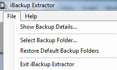 Options d’iBackup Extractor