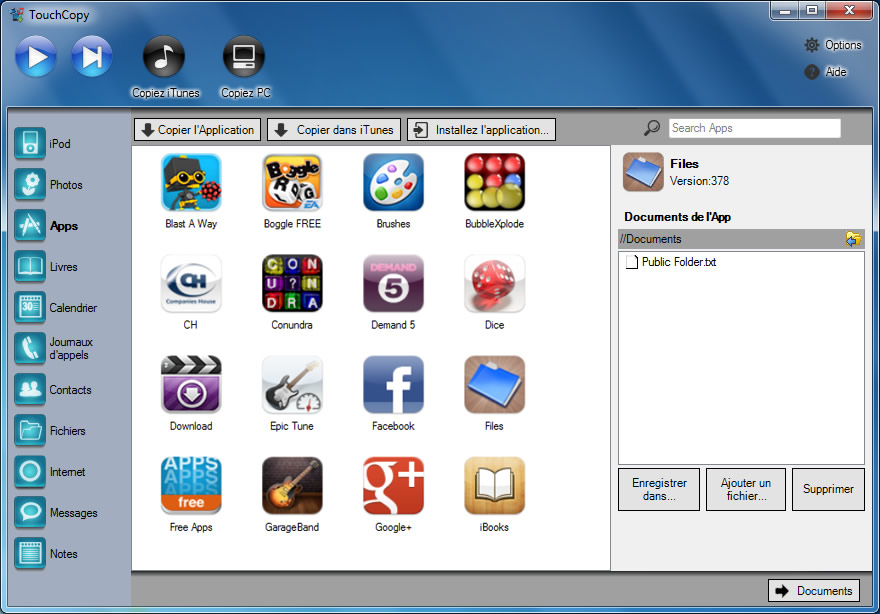 Apps in TouchCopy