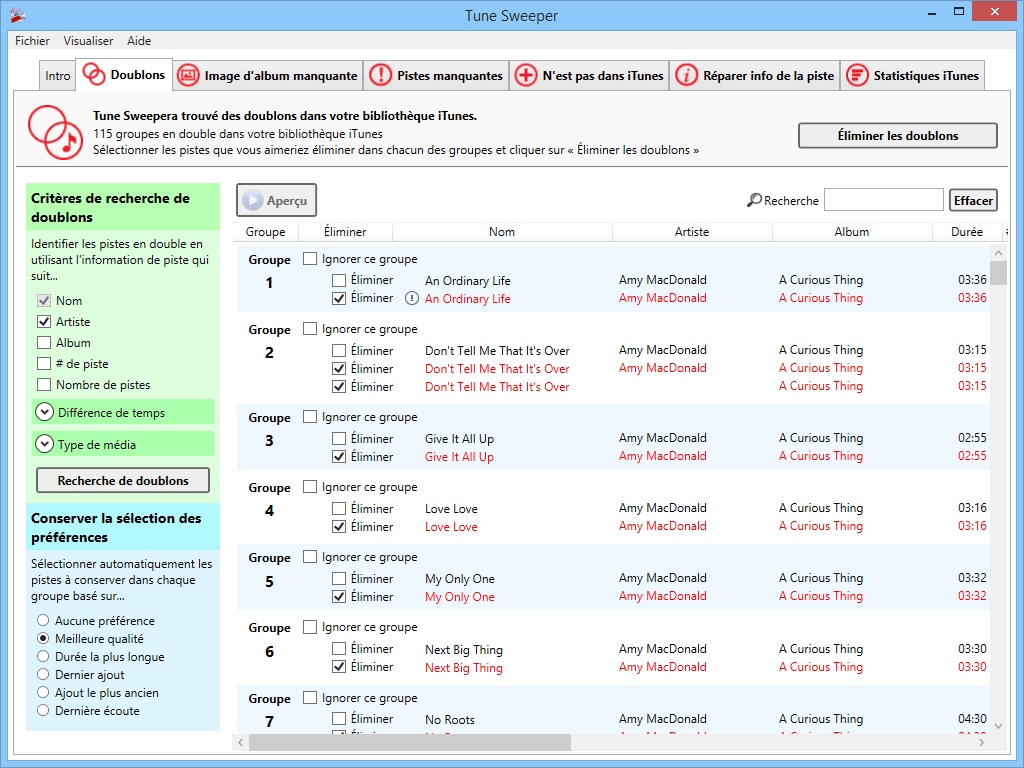 Éliminer les doublons iTunes