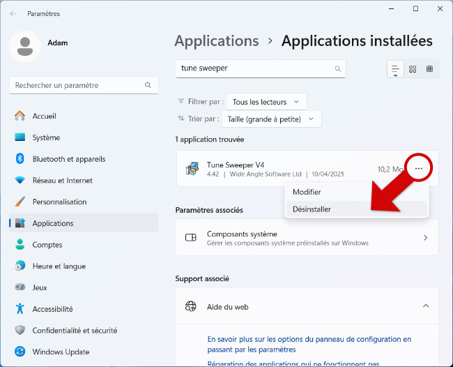 Désinstaller Tune Sweeper sur Windows 10/11