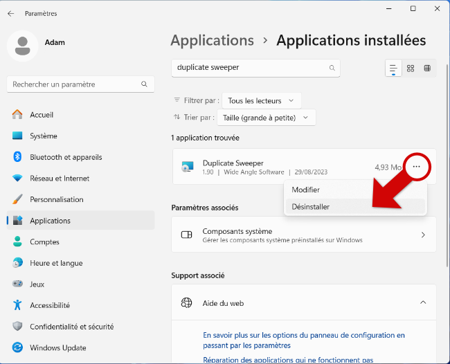 Désinstaller un Duplicate Sweeper