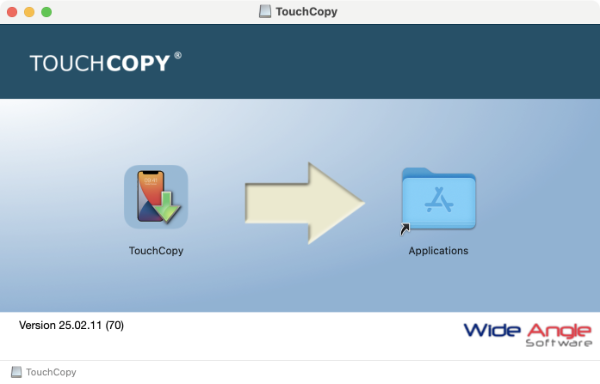 Glissez et déposez l'icône de TouchCopy dans votre dossier Applications.