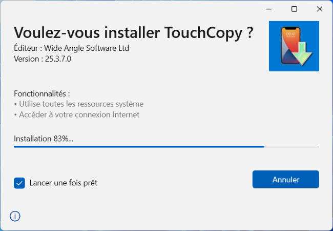 Installation de TouchCopy sous Windows