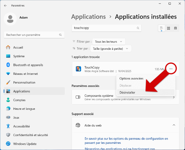 Désinstaller TouchCopy sur Windows 10/11