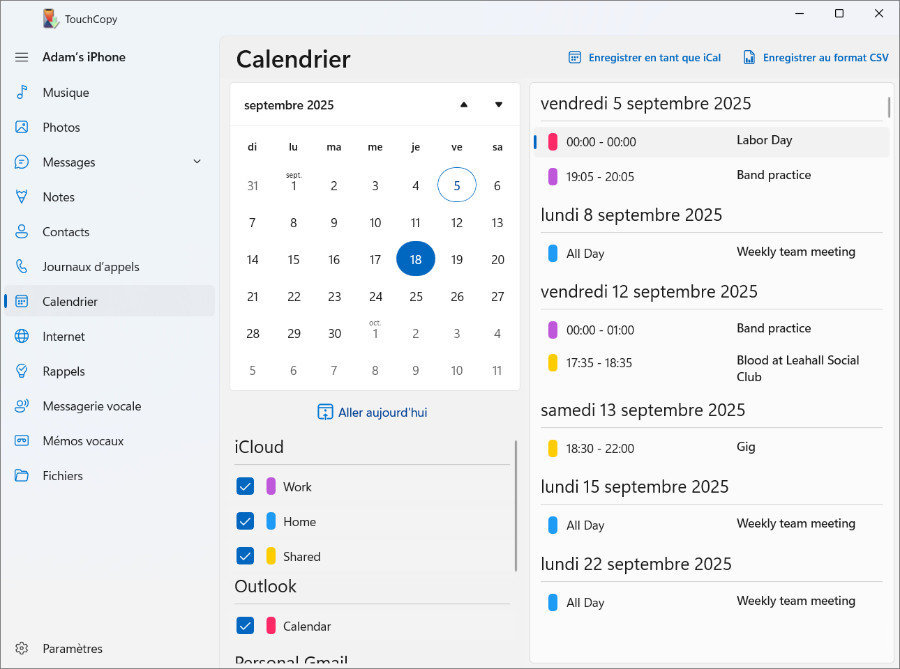 Copier un calendrier iPhone sur l’ordinateur avec TouchCopy
