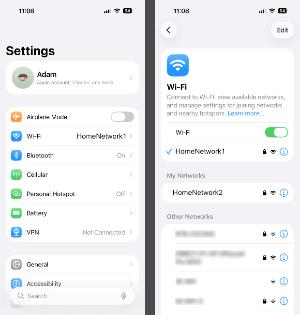Modifier le réseau Wi-Fi sur iPhone