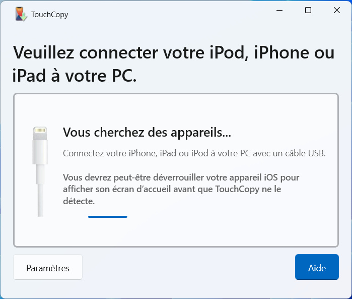Connecting an iPhone with TouchCopy