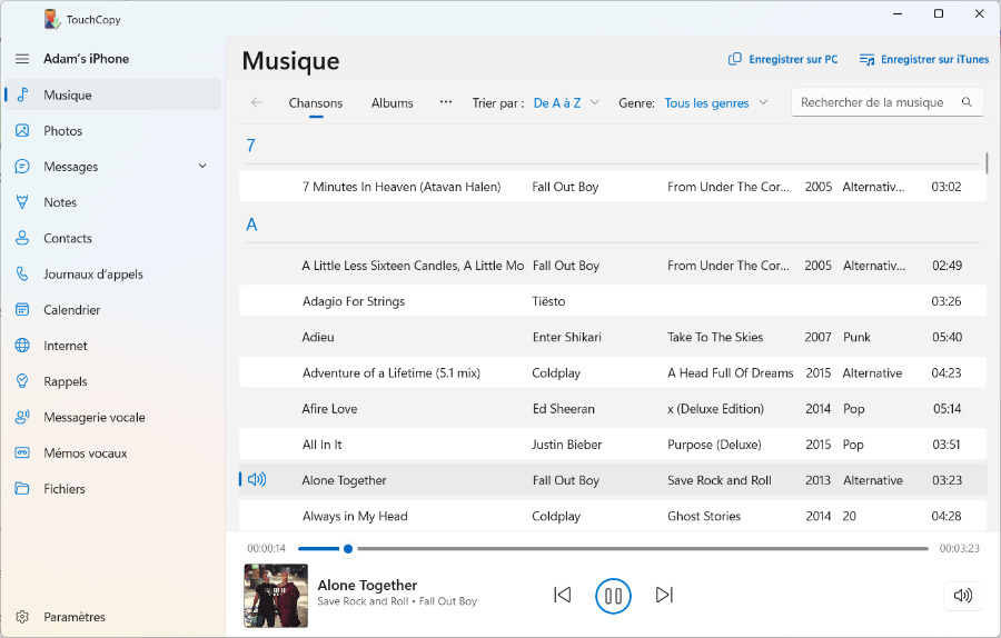 TouchCopy : copier la musique d’iPhone vers iTunes sur PC