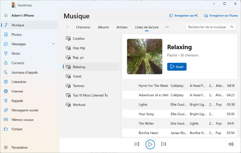 Copier des listes de lecture d’iPhone vers PC