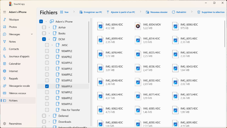 Copier des fichiers iPhone vers l’ordinateur avec TouchCopy