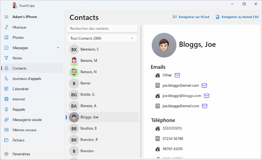 Copier des contacts iPhone sur l’ordinateur avec TouchCopy