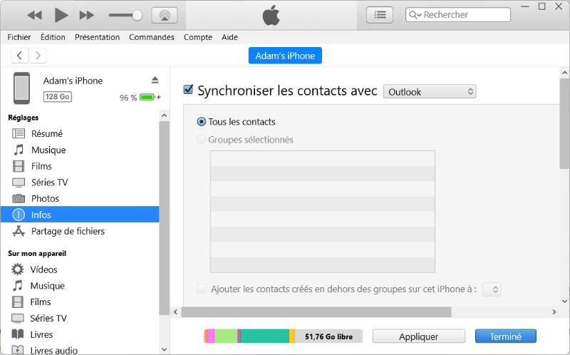 Importer des contacts sur un nouvel iPhone avec iTunes