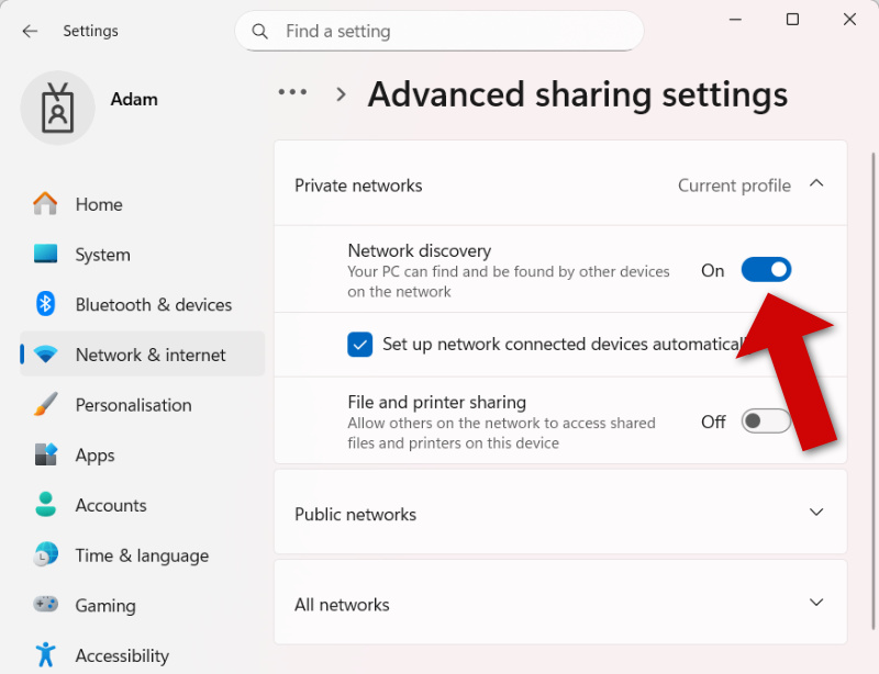Activer la découverte du réseau sur Windows