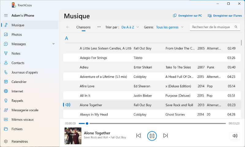 Lire la musique de l’iPhone dans TouchCopy