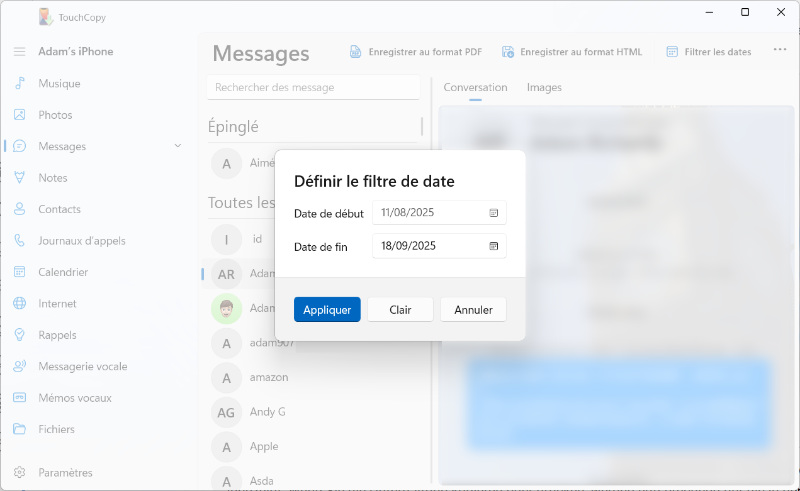 Définir une plage de dates