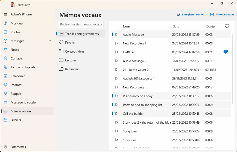 Transférer des mémos vocaux de l’iPhone vers PC avec TouchCopy