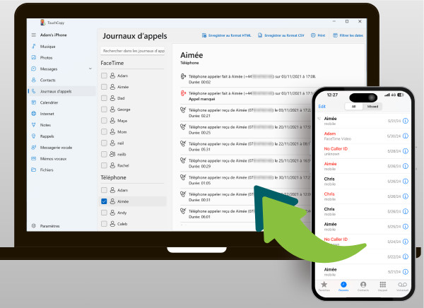 Copier l’historique des appels de l’iPhone vers l’ordinateur avec TouchCopy