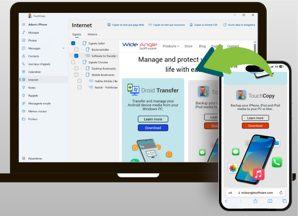 Exporter l’historique Internet et les signets de l’iPhone avec TouchCopy