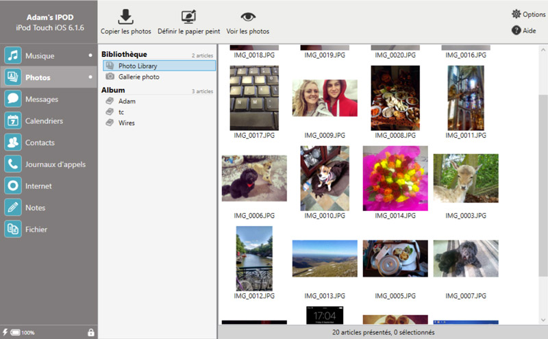 Copier des photos à partir d’un iPod, iPhone ou iPad