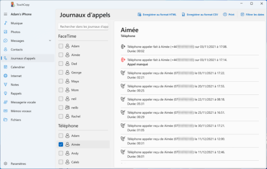 Transférer les journaux d'appels de l'iPhone vers l'ordinateur