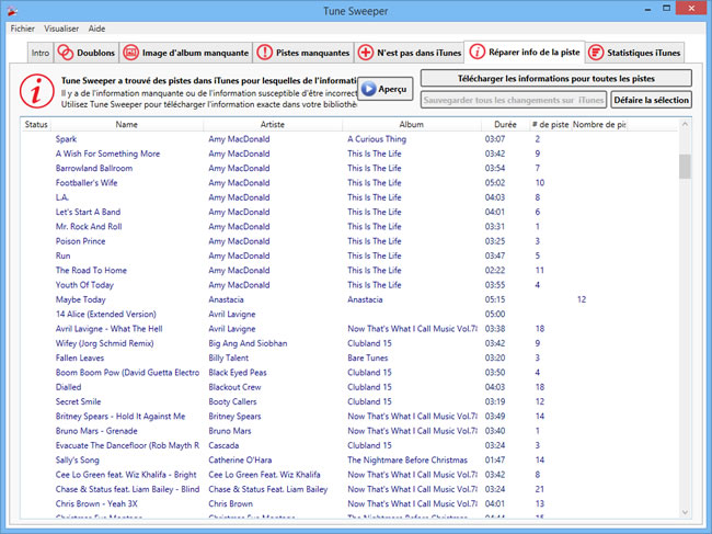 Tune Sweeper lists all music from your iTunes library which may have missing or incorrect information