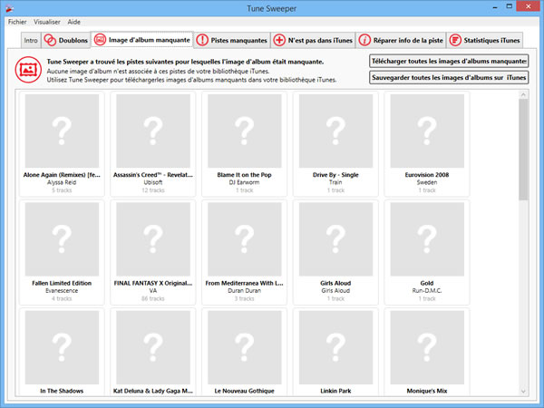 Tune Sweeper will list all iTunes tracks which are missing artwork