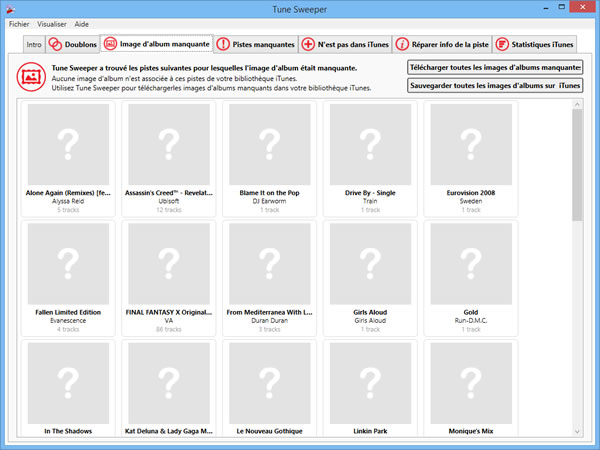 Tune Sweeper will list all iTunes tracks which are missing artwork